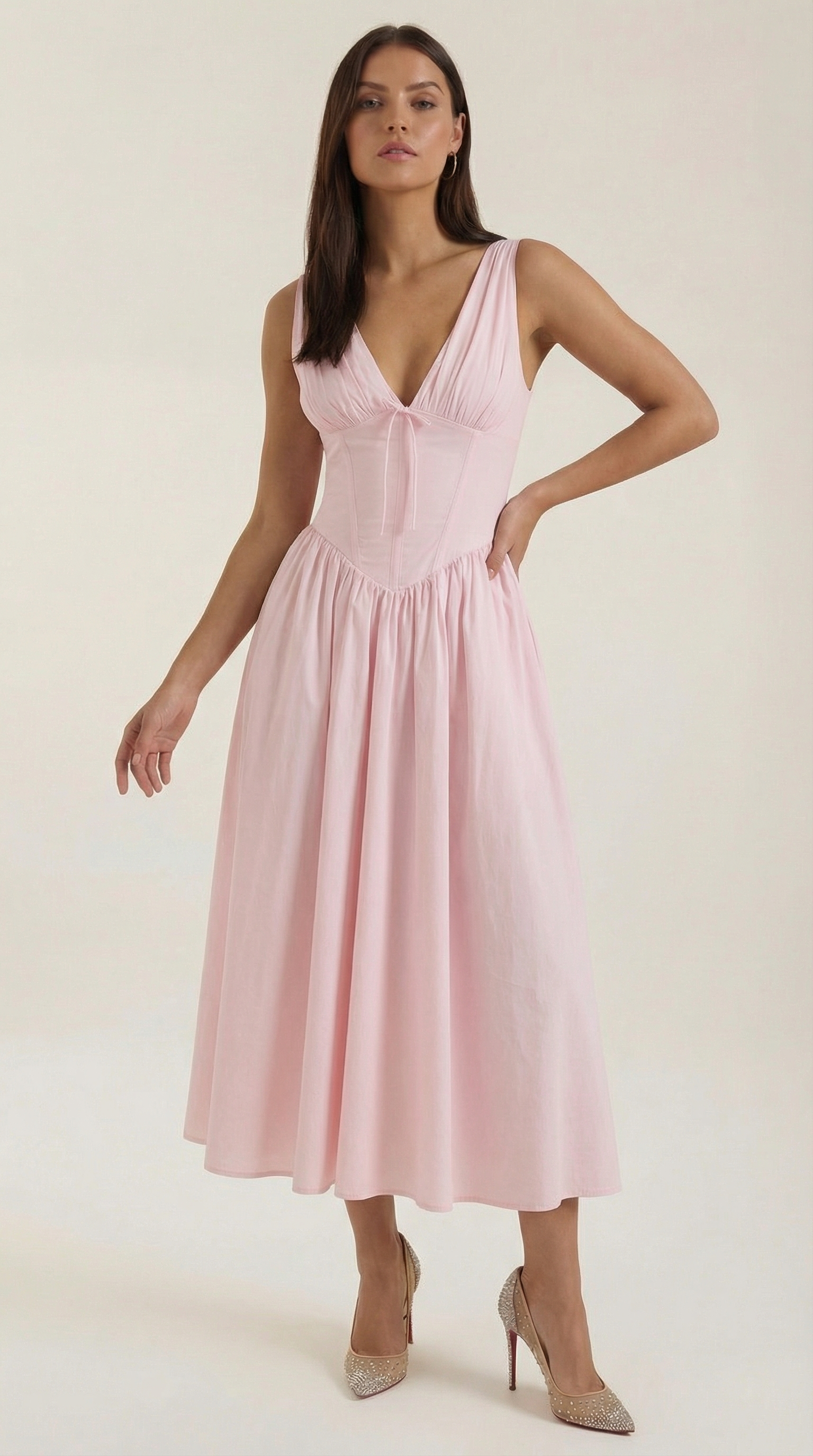 Plunge Midi Dress - Lightweight Fabric - Elegant Party Wear for Women - Perfect for Special Occasions