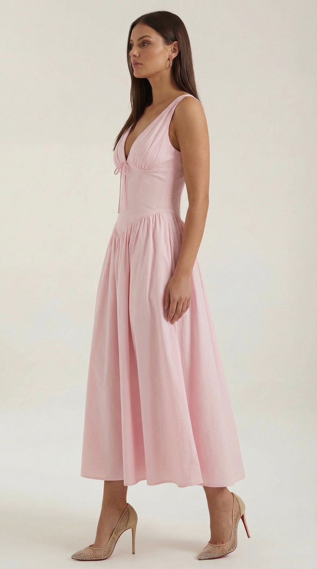 Plunge Midi Dress - Lightweight Fabric - Elegant Party Wear for Women - Perfect for Special Occasions