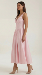 Plunge Midi Dress - Lightweight Fabric - Elegant Party Wear for Women - Perfect for Special Occasions