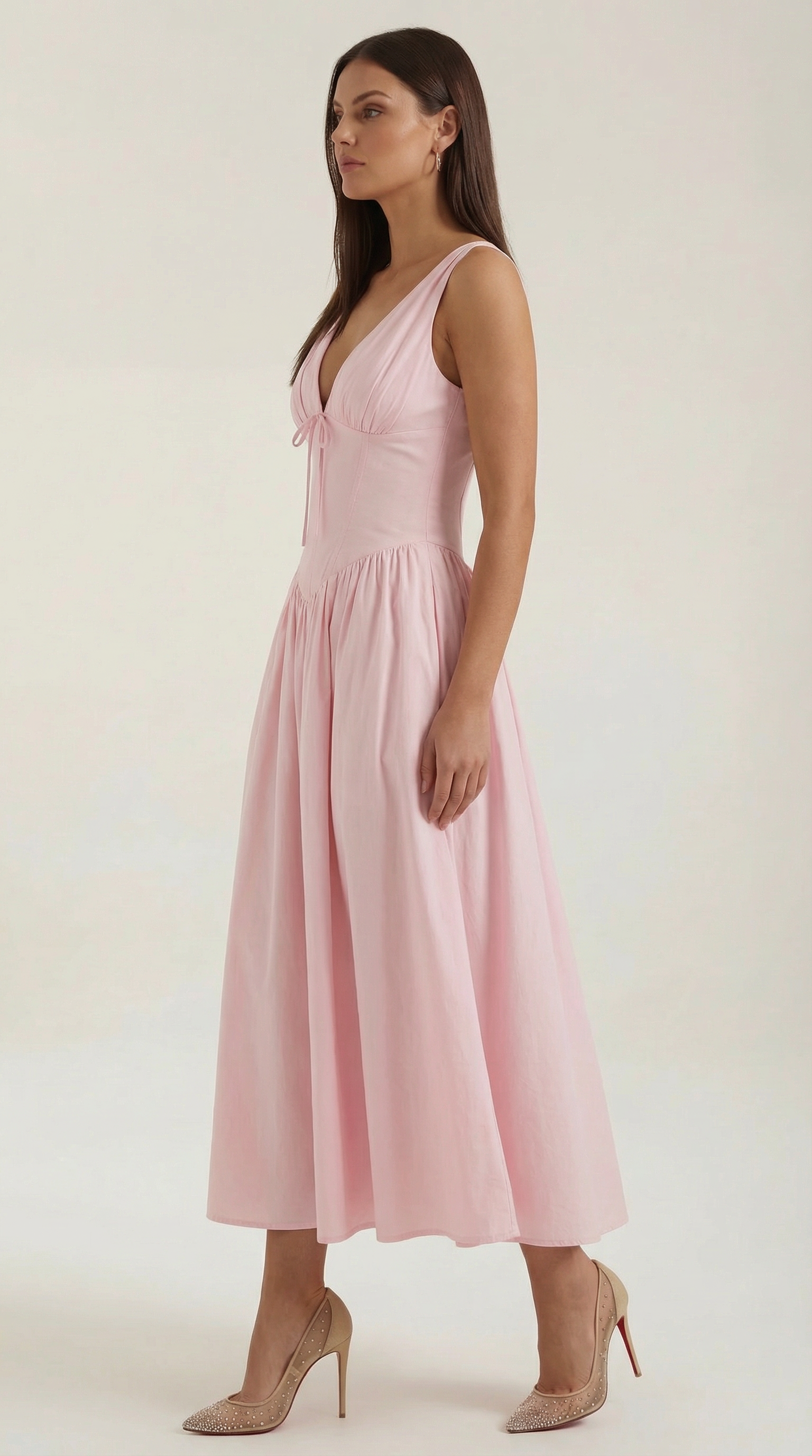 Plunge Midi Dress - Lightweight Fabric - Elegant Party Wear for Women - Perfect for Special Occasions