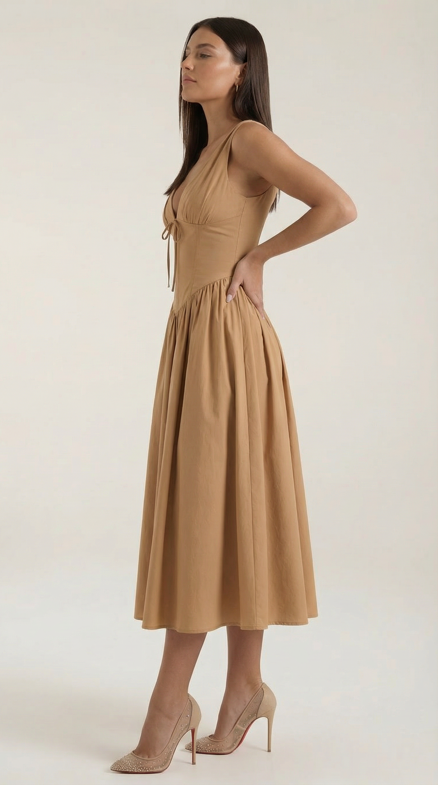 Plunge Midi Dress - Lightweight Fabric - Elegant Party Wear for Women - Perfect for Special Occasions