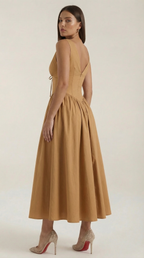 Plunge Midi Dress - Lightweight Fabric - Elegant Party Wear for Women - Perfect for Special Occasions