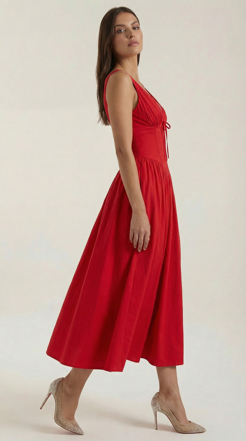Plunge Midi Dress - Lightweight Fabric - Elegant Party Wear for Women - Perfect for Special Occasions