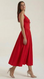 Plunge Midi Dress - Lightweight Fabric - Elegant Party Wear for Women - Perfect for Special Occasions