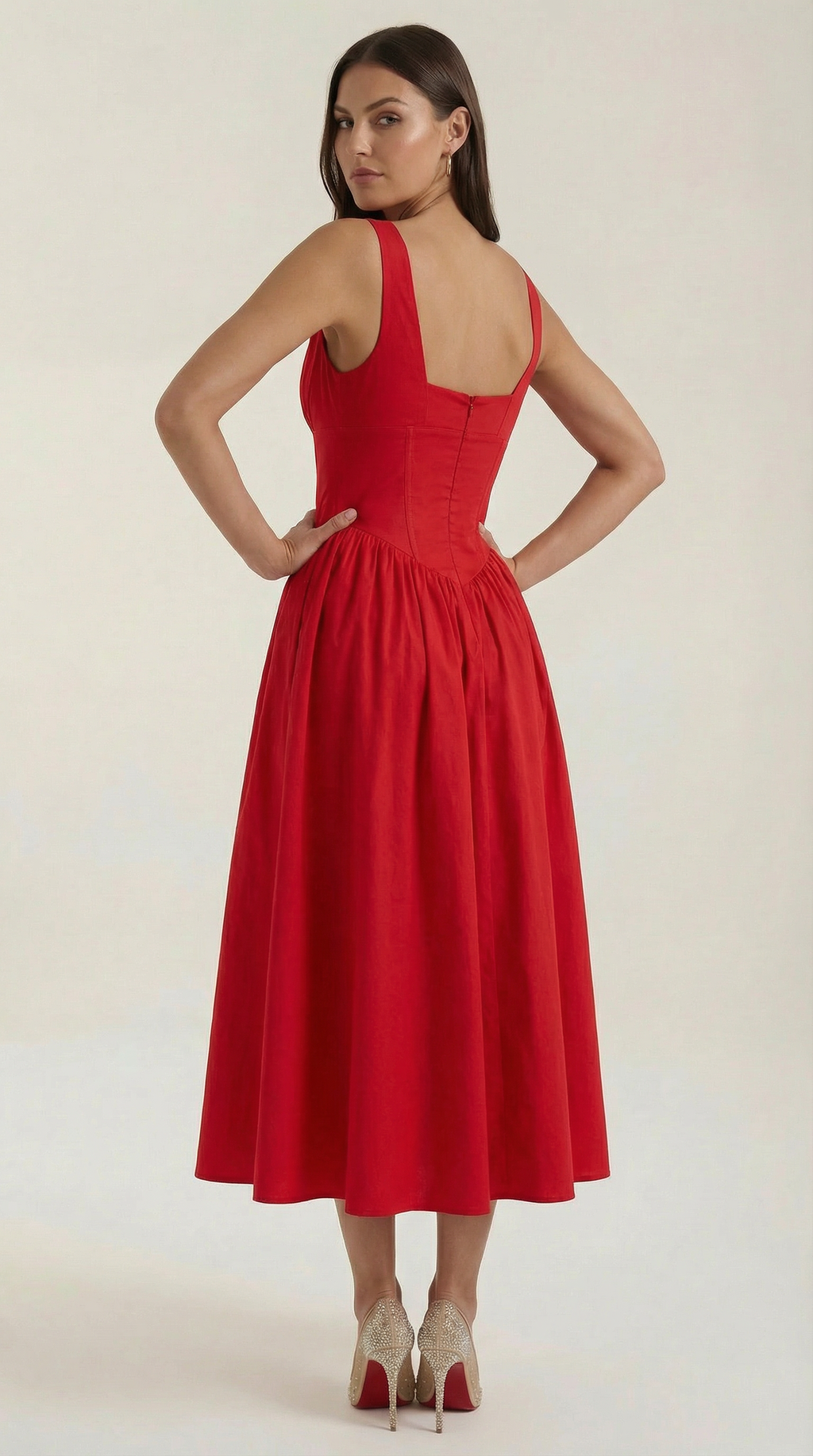 Plunge Midi Dress - Lightweight Fabric - Elegant Party Wear for Women - Perfect for Special Occasions
