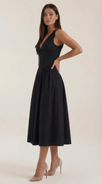 Plunge Midi Dress - Lightweight Fabric - Elegant Party Wear for Women - Perfect for Special Occasions