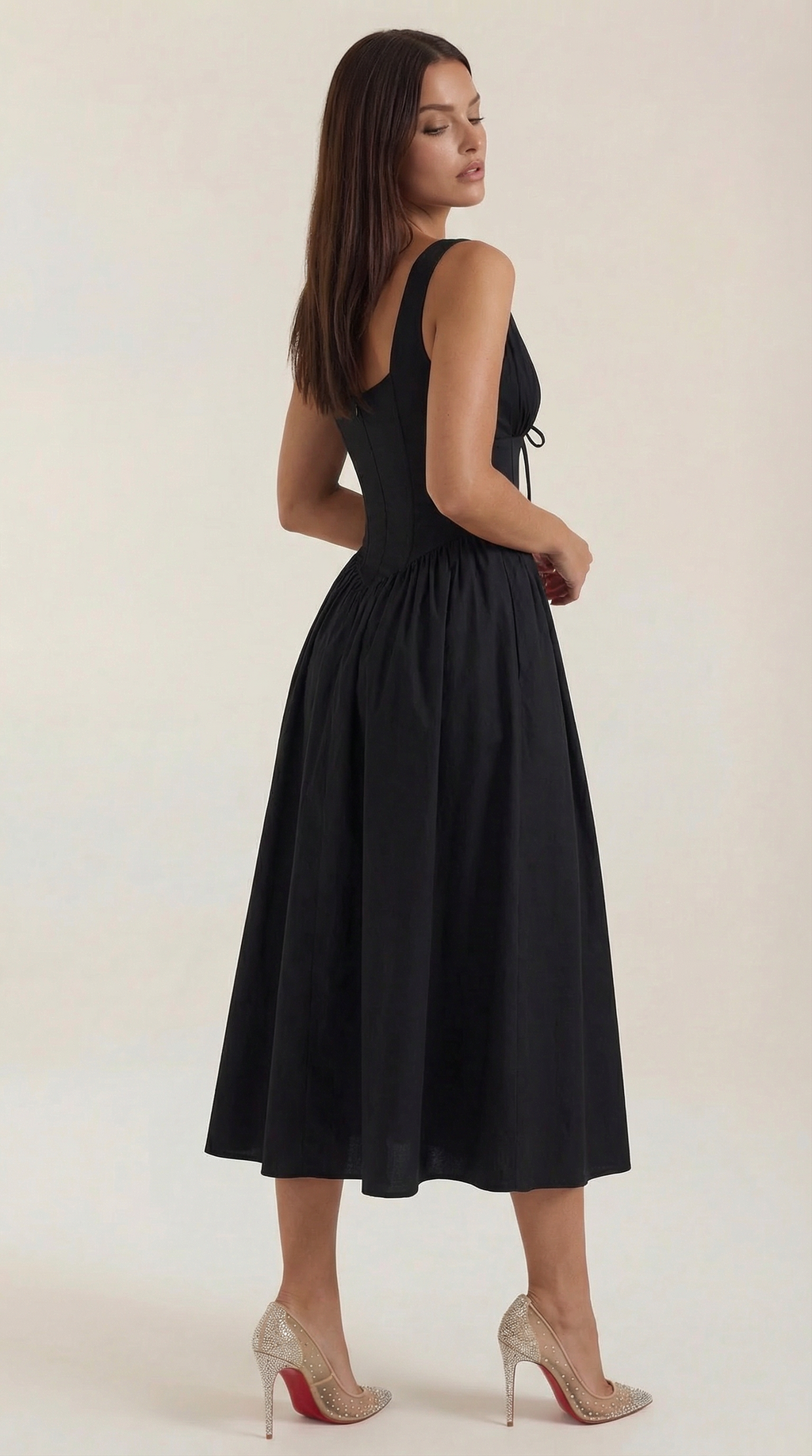 Plunge Midi Dress - Lightweight Fabric - Elegant Party Wear for Women - Perfect for Special Occasions
