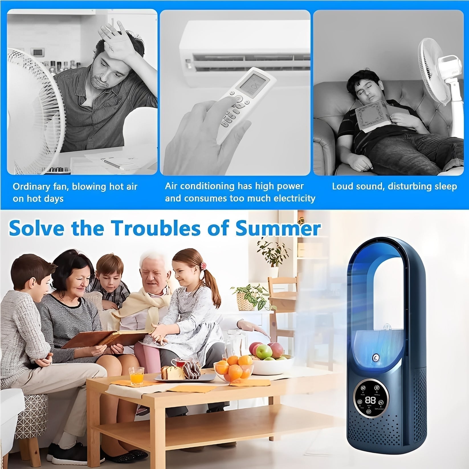 Portable 3-in-1 Air Cooler with Humidifier and Silent Motor – Office, Night Use