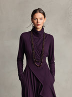 Purple Cotton Stretch Turtleneck Maxi Dress Women UK – Bohemian Evening Gown, Wedding Guest & Garden Party