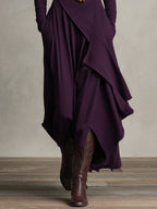 Purple Cotton Stretch Turtleneck Maxi Dress Women UK – Bohemian Evening Gown, Wedding Guest & Garden Party