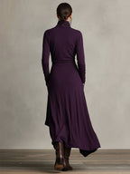 Purple Cotton Stretch Turtleneck Maxi Dress Women UK – Bohemian Evening Gown, Wedding Guest & Garden Party