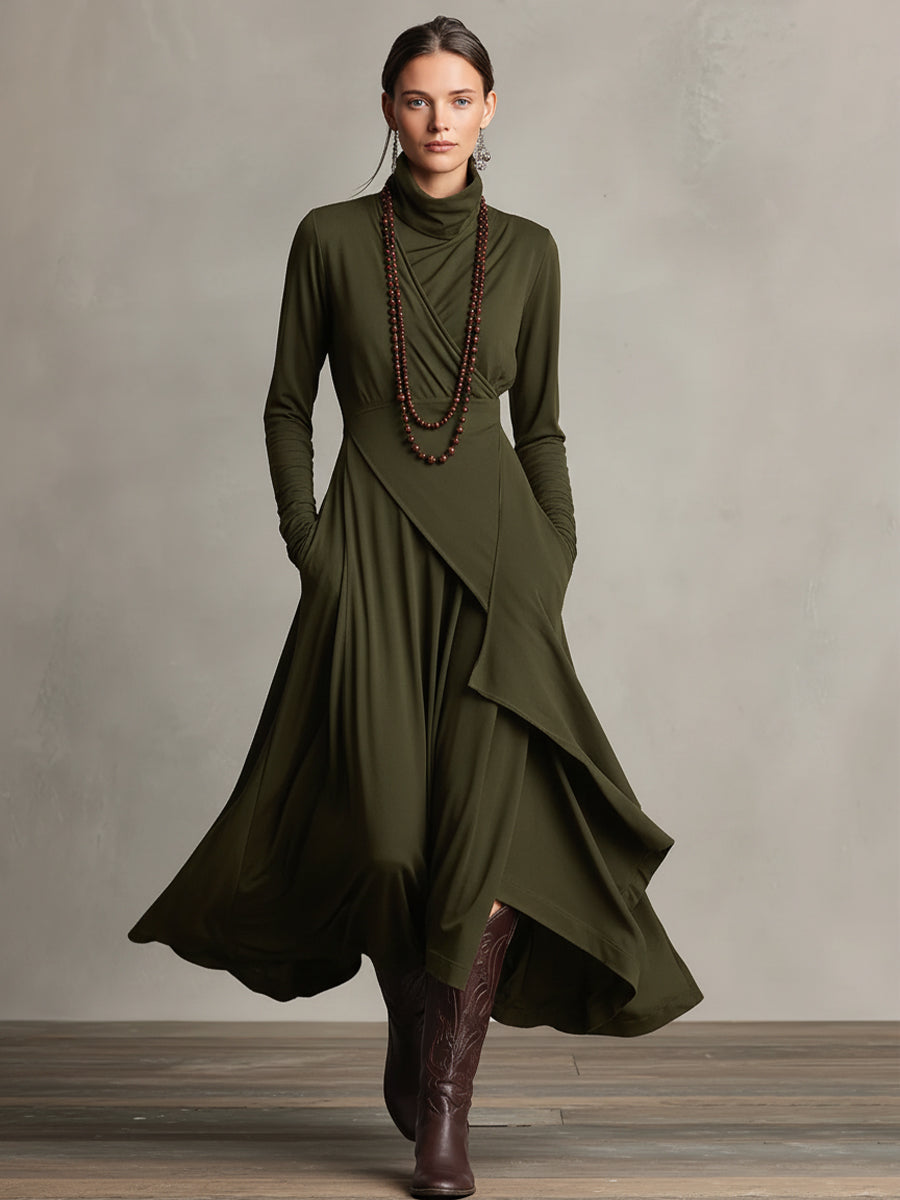 Purple Cotton Stretch Turtleneck Maxi Dress Women UK – Bohemian Evening Gown, Wedding Guest & Garden Party