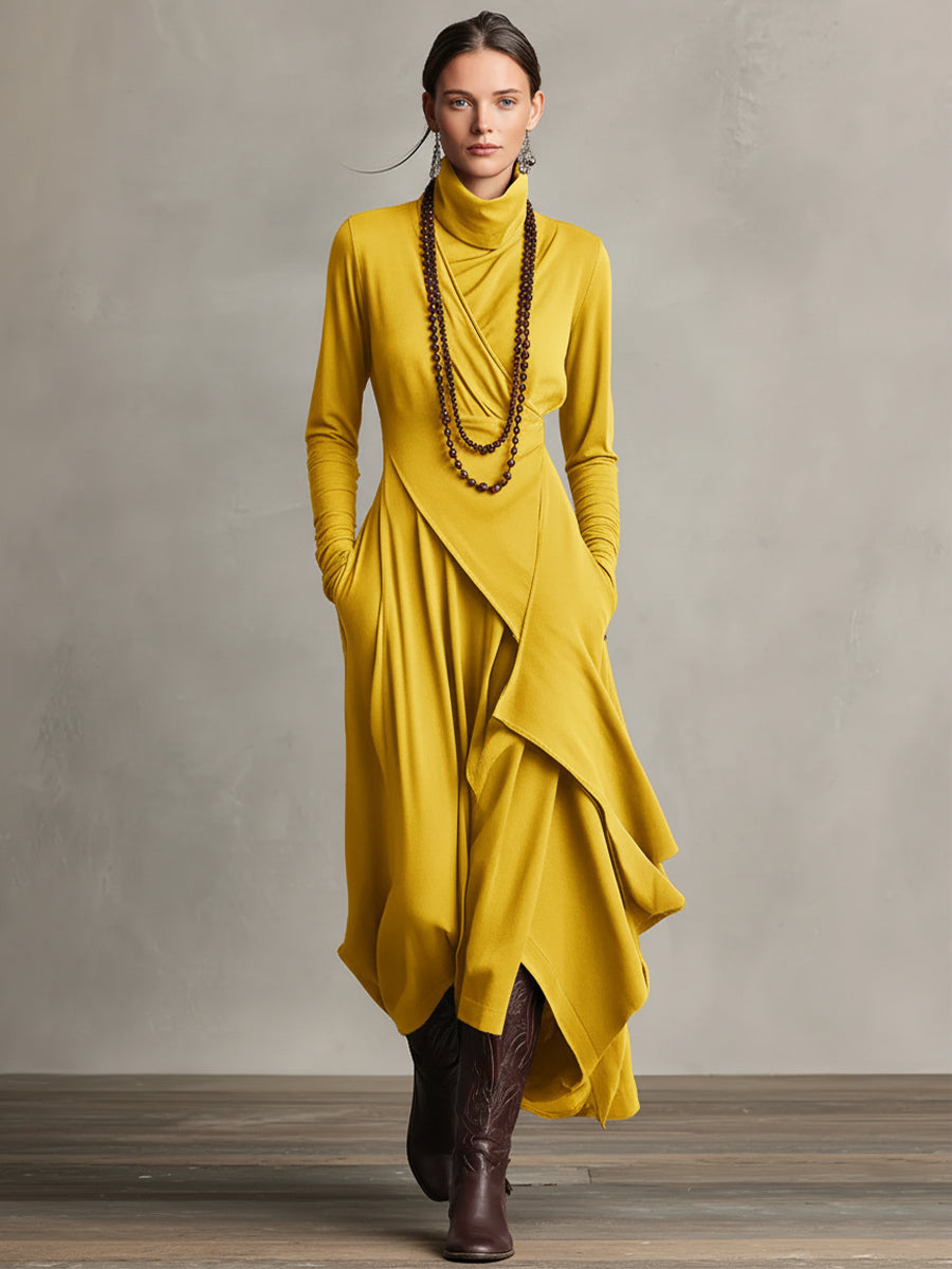 Purple Cotton Stretch Turtleneck Maxi Dress Women UK – Bohemian Evening Gown, Wedding Guest & Garden Party