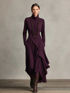 Purple Cotton Stretch Turtleneck Maxi Dress Women UK – Bohemian Evening Gown, Wedding Guest & Garden Party