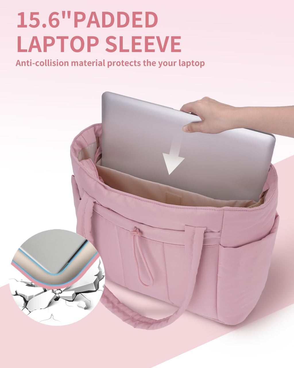 Quilted Puffer Tote with Laptop Sleeve & Cup Holder – Travel, Work