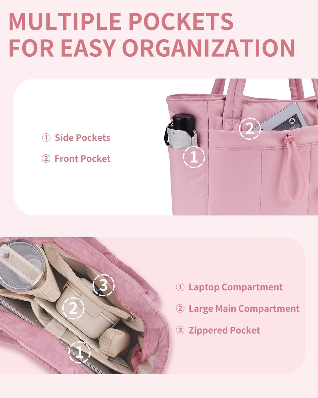 Quilted Puffer Tote with Laptop Sleeve & Cup Holder – Travel, Work