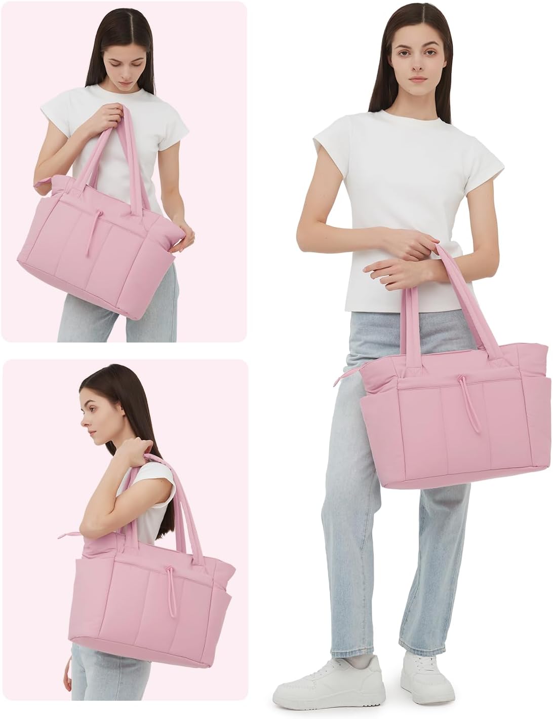 Quilted Puffer Tote with Laptop Sleeve & Cup Holder – Travel, Work