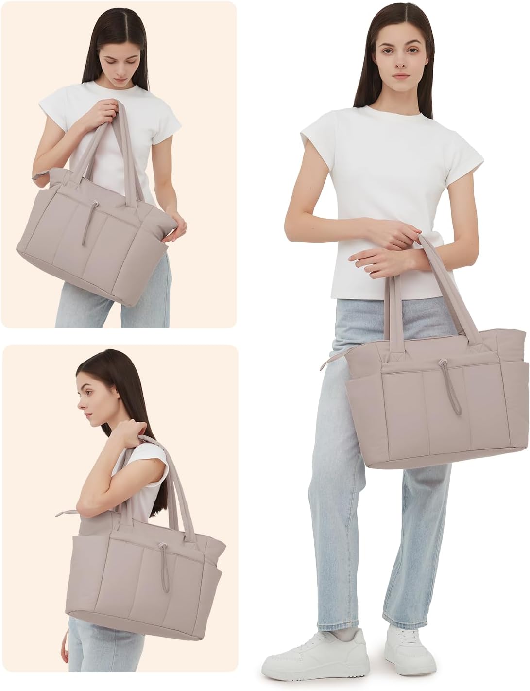 Quilted Puffer Tote with Laptop Sleeve & Cup Holder – Travel, Work
