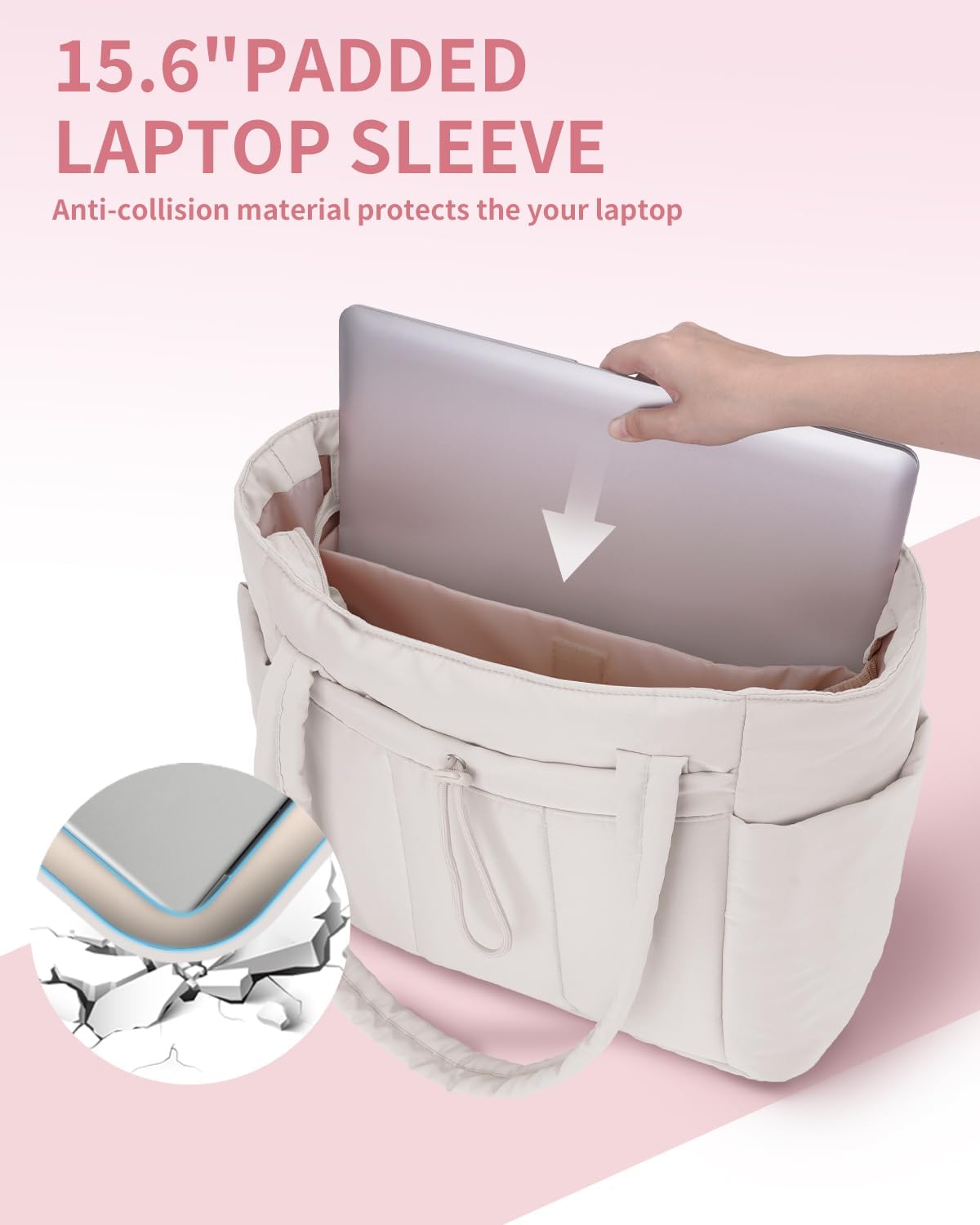 Quilted Puffer Tote with Laptop Sleeve & Cup Holder – Travel, Work
