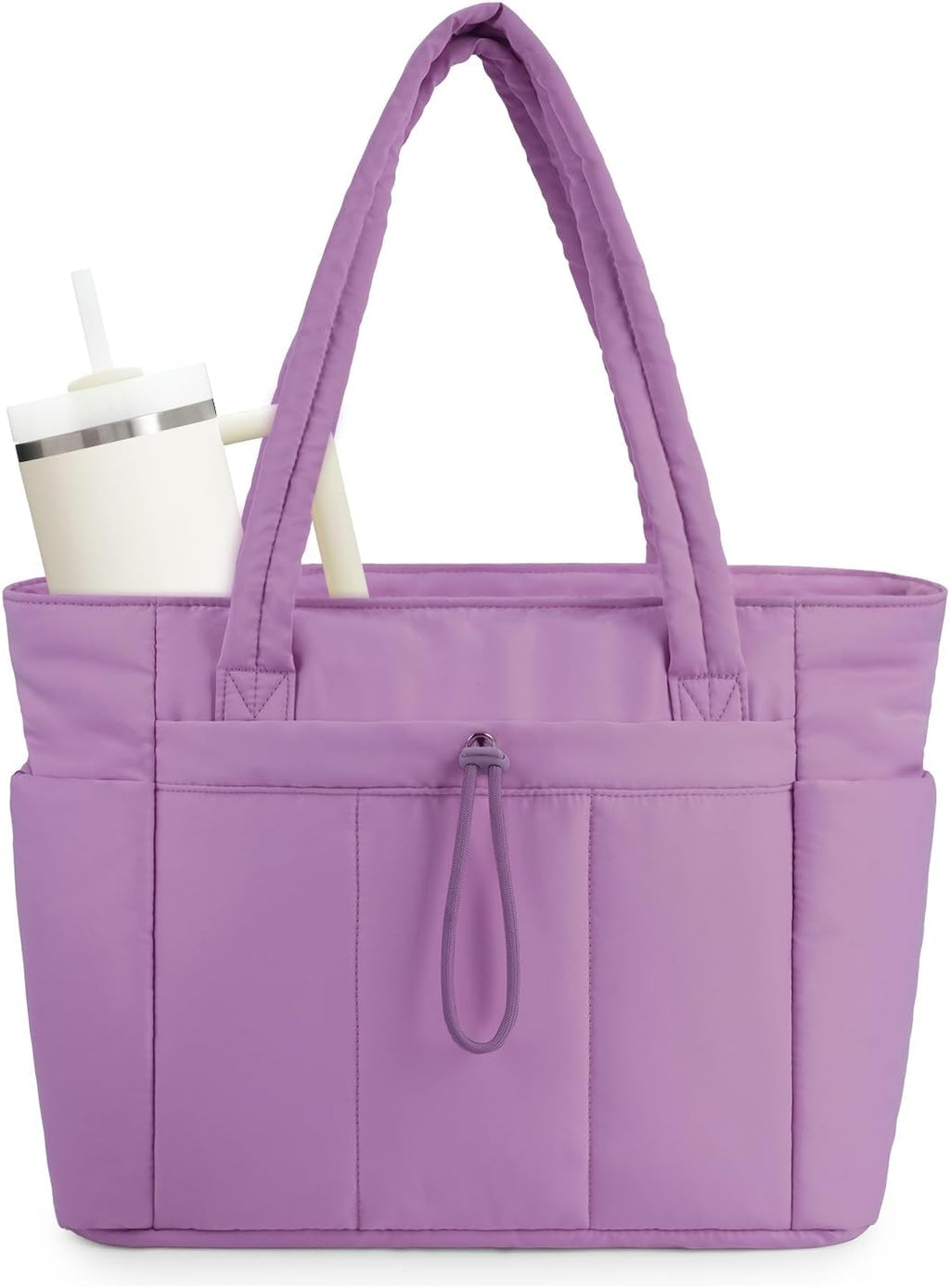 Quilted Puffer Tote with Laptop Sleeve & Cup Holder – Travel, Work