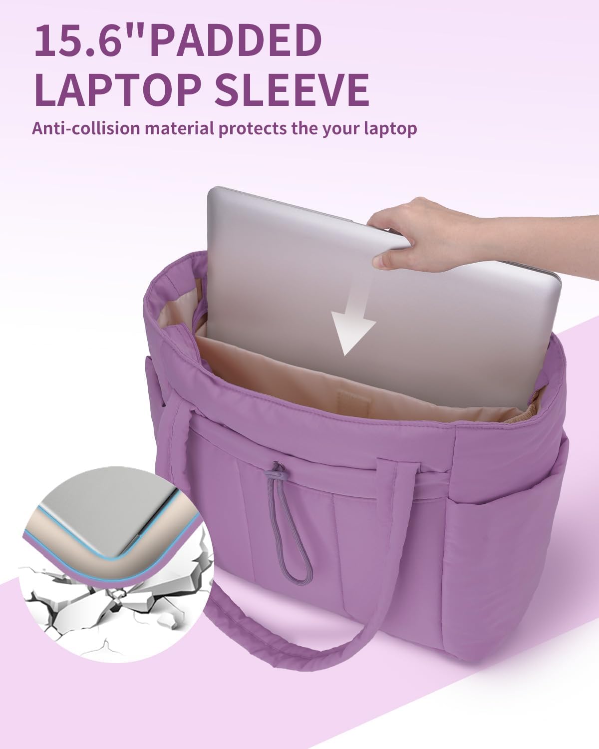 Quilted Puffer Tote with Laptop Sleeve & Cup Holder – Travel, Work
