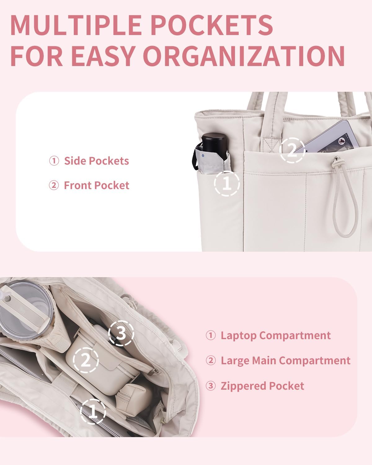 Quilted Puffer Tote with Laptop Sleeve & Cup Holder – Travel, Work
