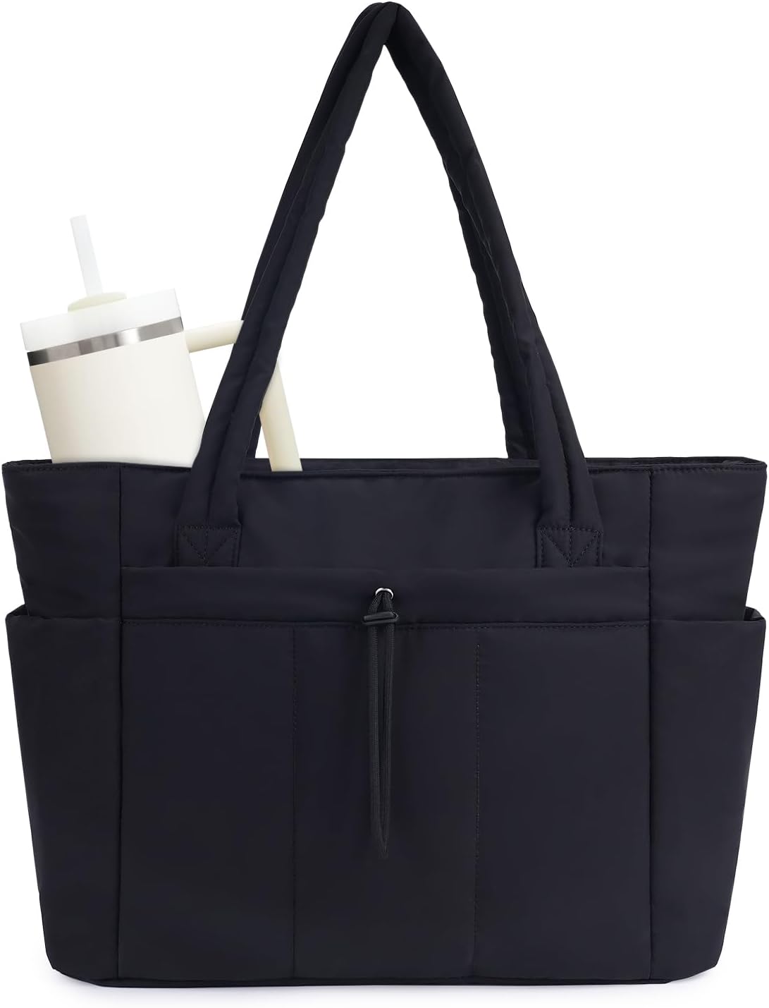 Quilted Puffer Tote with Laptop Sleeve & Cup Holder – Travel, Work