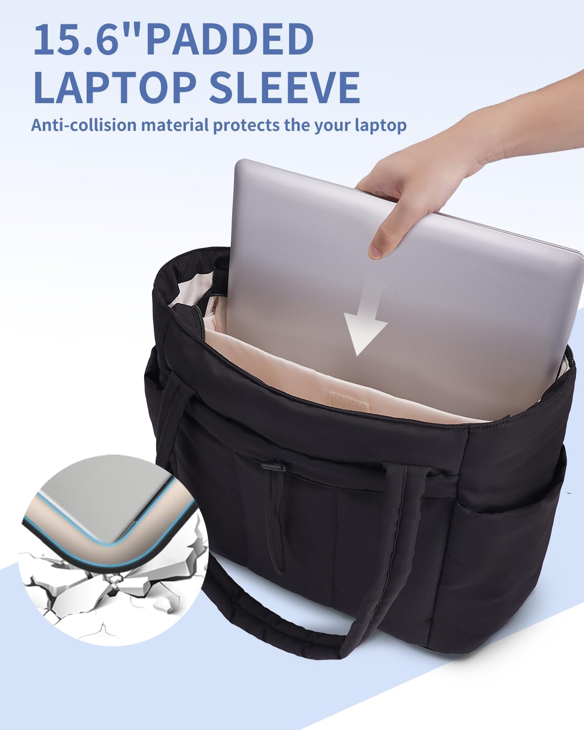 Quilted Puffer Tote with Laptop Sleeve & Cup Holder – Travel, Work