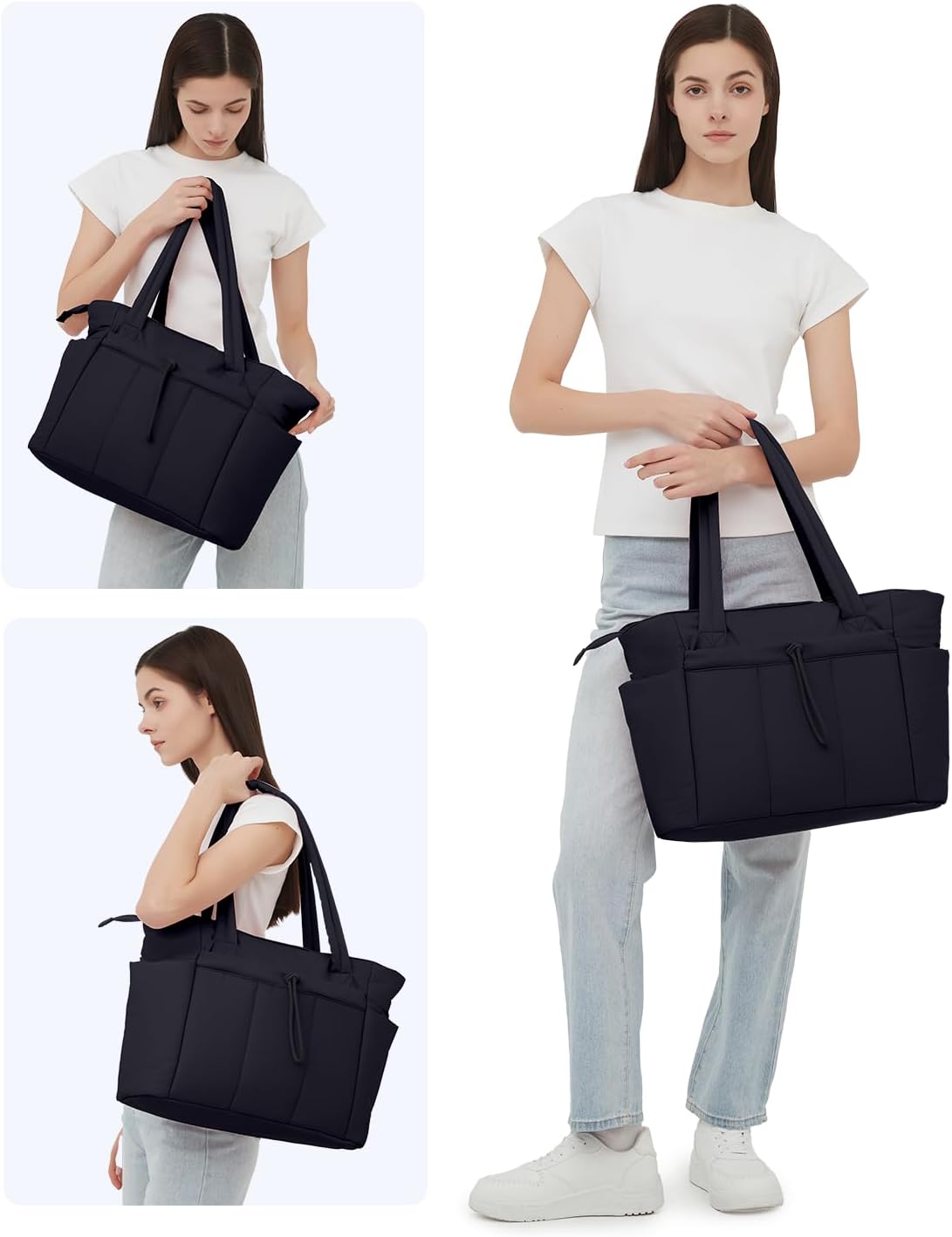 Quilted Puffer Tote with Laptop Sleeve & Cup Holder – Travel, Work