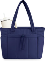 Quilted Puffer Tote with Laptop Sleeve & Cup Holder – Travel, Work