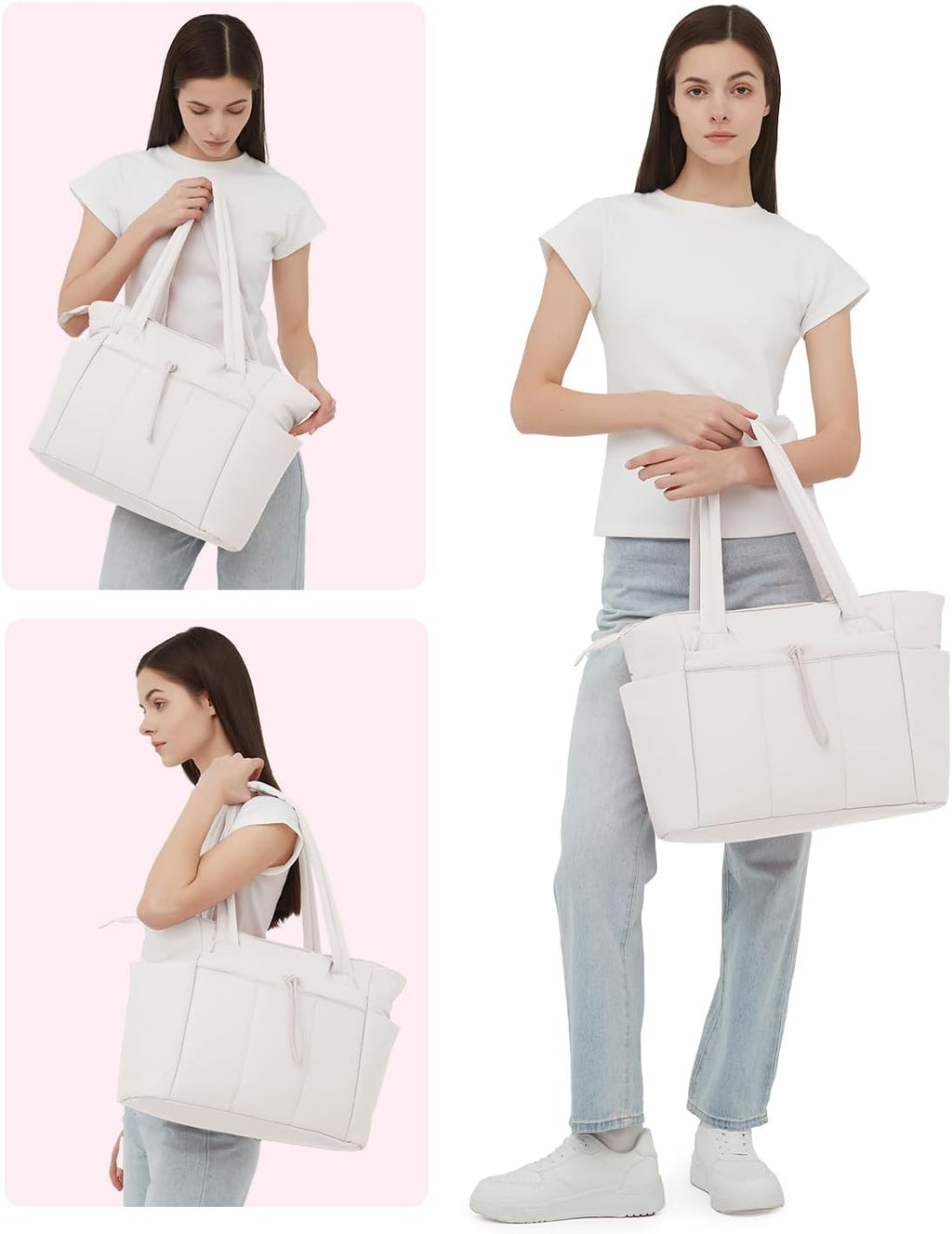 Quilted Puffer Tote with Laptop Sleeve & Cup Holder – Travel, Work