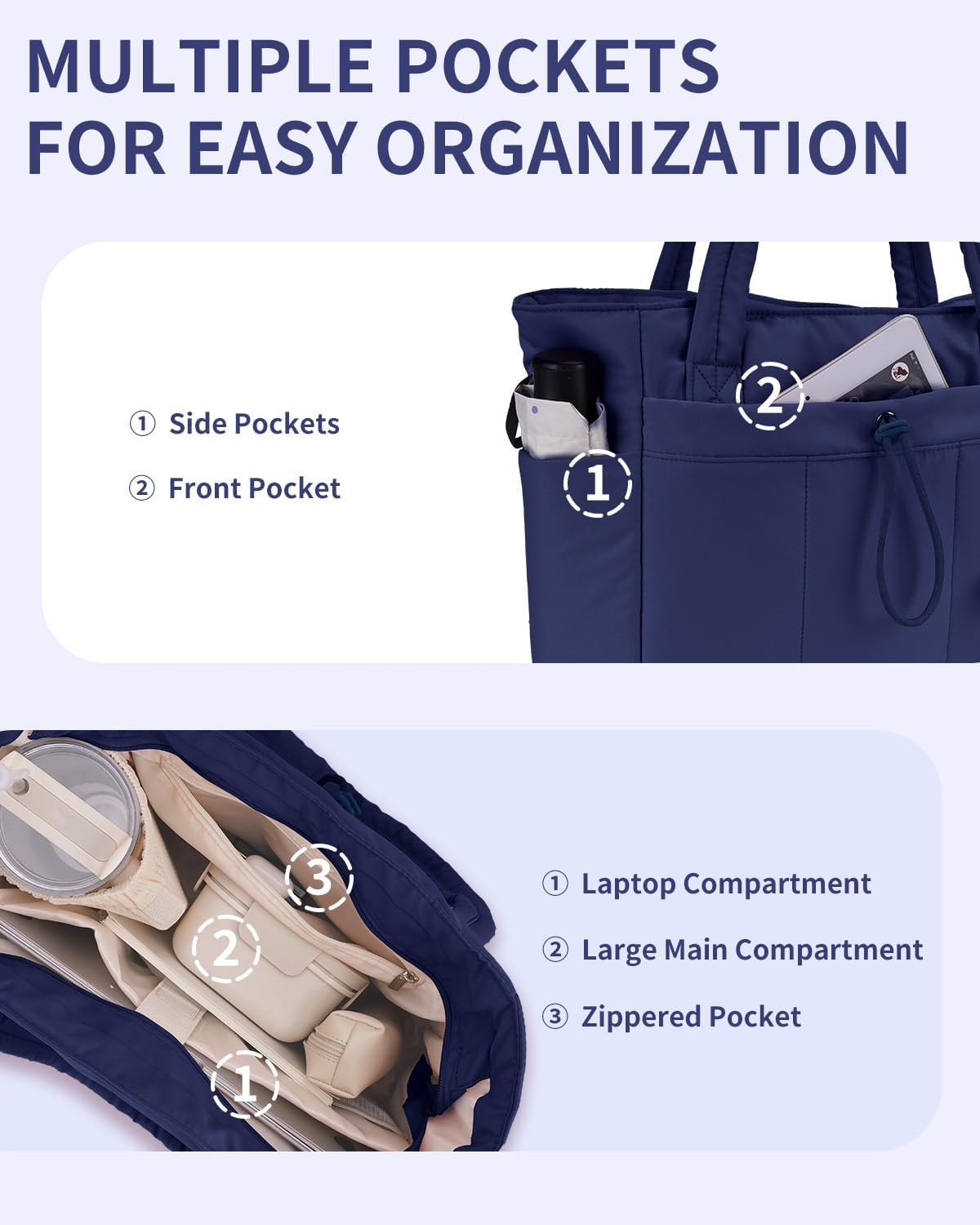 Quilted Puffer Tote with Laptop Sleeve & Cup Holder – Travel, Work