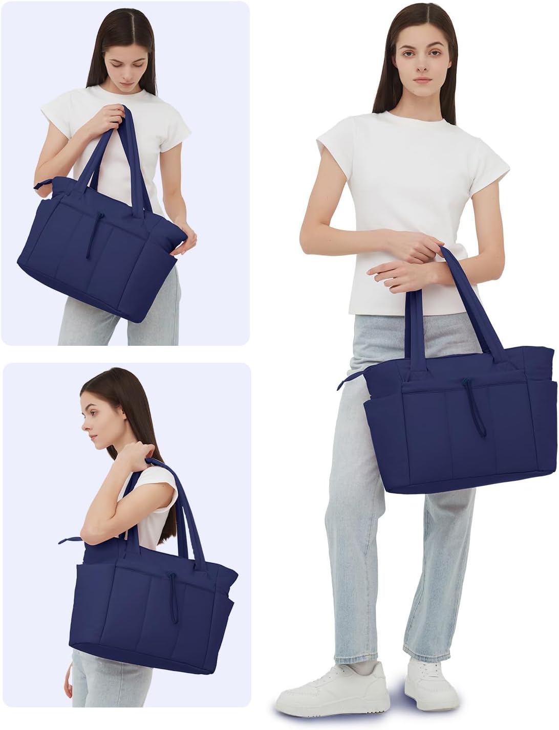 Quilted Puffer Tote with Laptop Sleeve & Cup Holder – Travel, Work