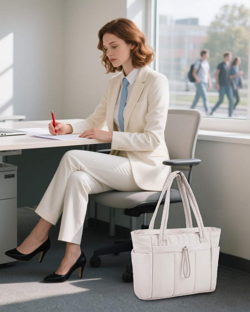 Quilted Puffer Tote with Laptop Sleeve & Cup Holder – Travel, Work