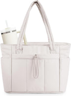 Quilted Puffer Tote with Laptop Sleeve & Cup Holder – Travel, Work