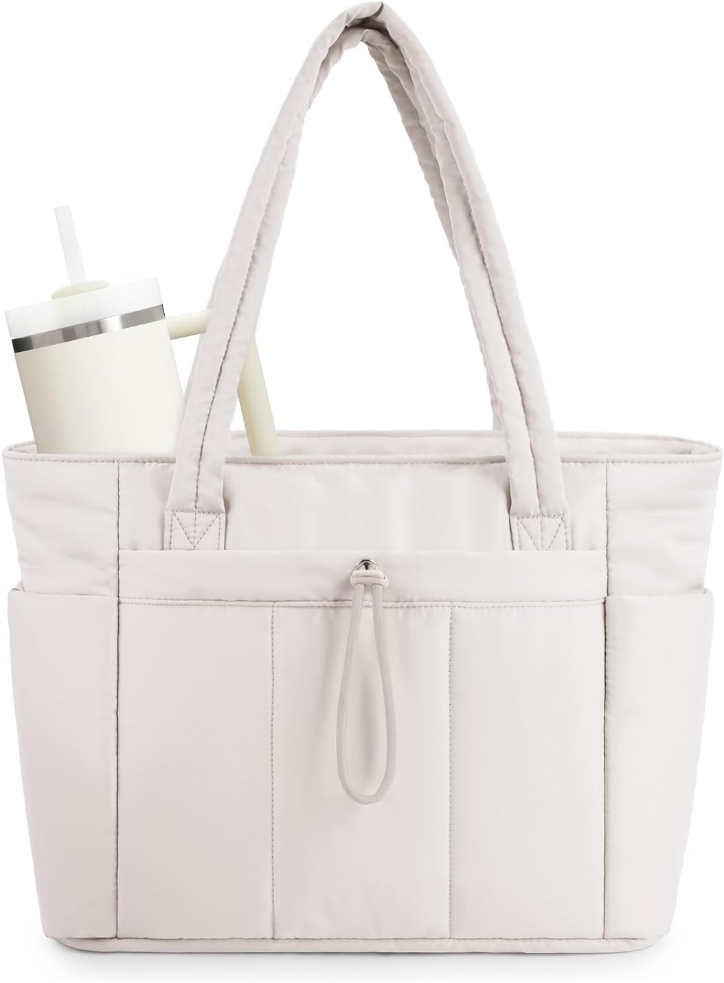 Quilted Puffer Tote with Laptop Sleeve & Cup Holder – Travel, Work