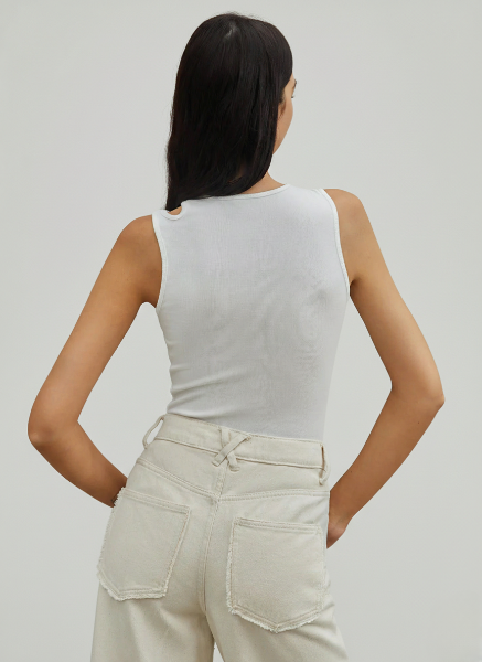 Ribbed Cutout Tank Top for Women - Soft Cotton Blend, Casual Sleeveless Design, Perfect for Everyday Wear or Layering