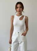 Ribbed Cutout Tank Top for Women - Soft Cotton Blend, Casual Sleeveless Design, Perfect for Everyday Wear or Layering