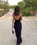 Ruffle Chiffon Maxi Dress for Evening Events - Romantic Style Gown