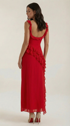 Ruffled Maxi Dress for Women - Lightweight Fabric, Elegant Design, Perfect for Summer Events and Casual Outings