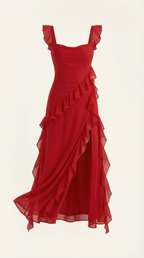 Ruffled Maxi Dress for Women - Lightweight Fabric, Elegant Design, Perfect for Summer Events and Casual Outings