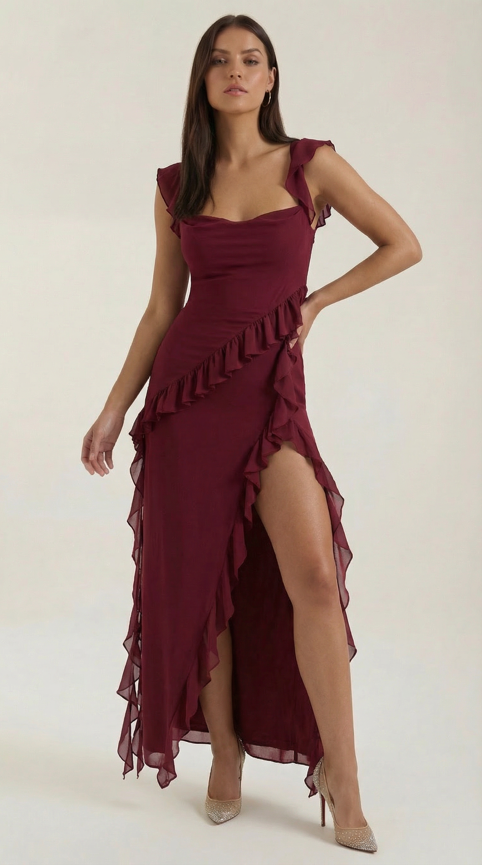 Ruffled Maxi Dress for Women - Lightweight Fabric, Elegant Design, Perfect for Summer Events and Casual Outings