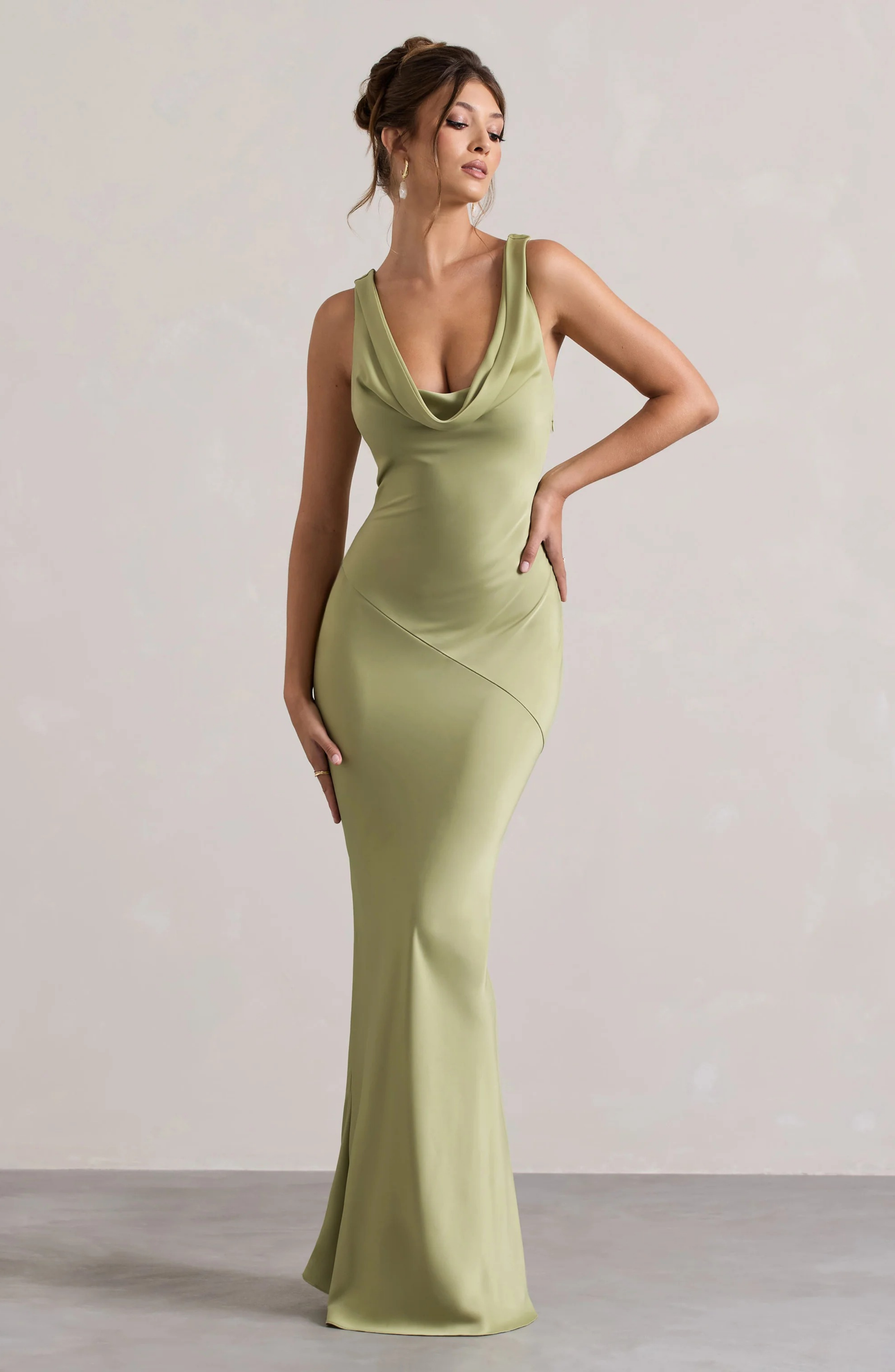 Satin Cowl Neck Maxi Dress for Evening Events and Formal Occasions