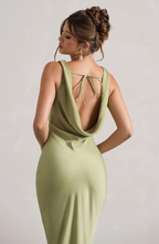 Satin Cowl Neck Maxi Dress for Evening Events and Formal Occasions