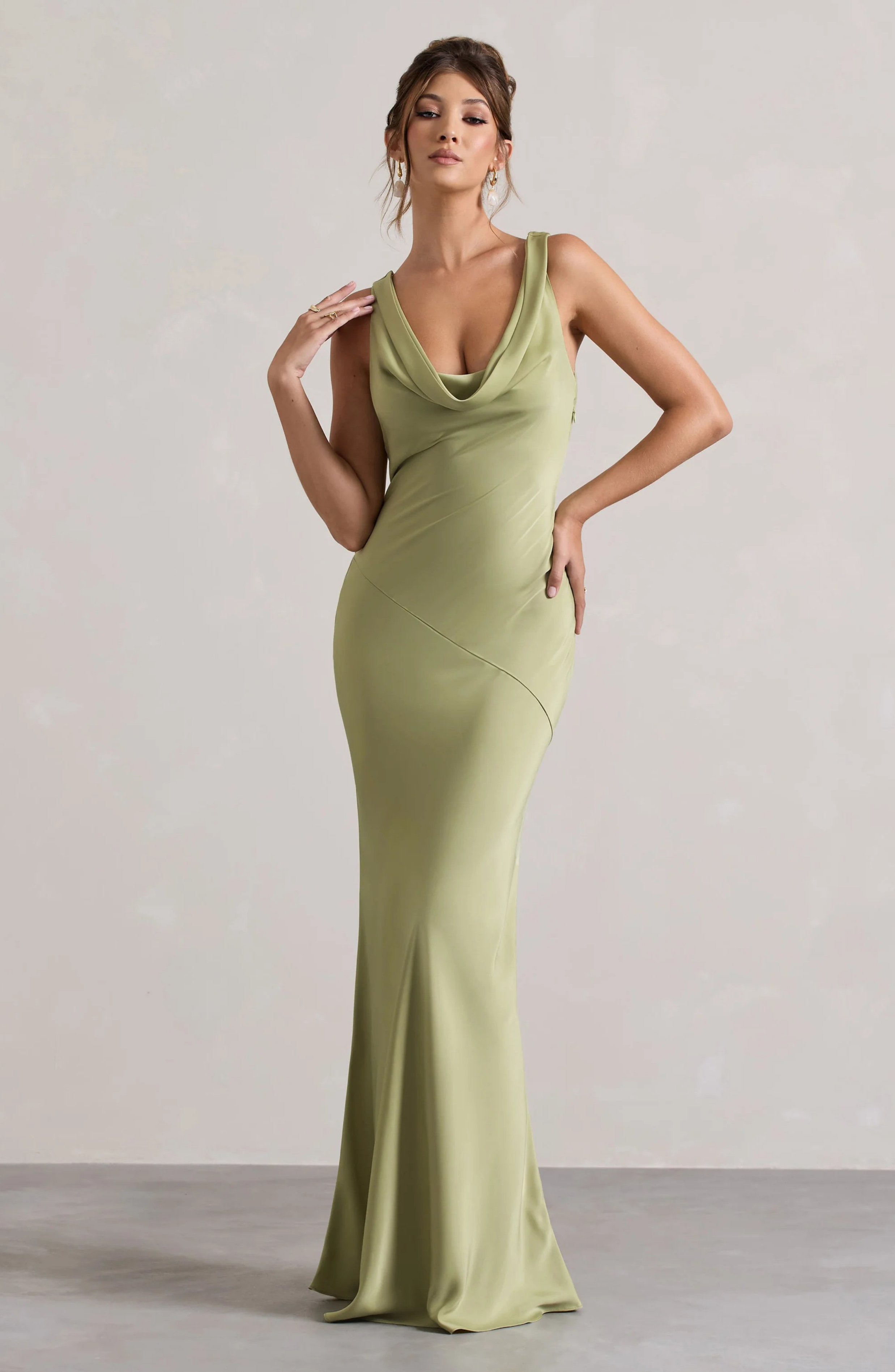 Satin Cowl Neck Maxi Dress for Evening Events and Formal Occasions