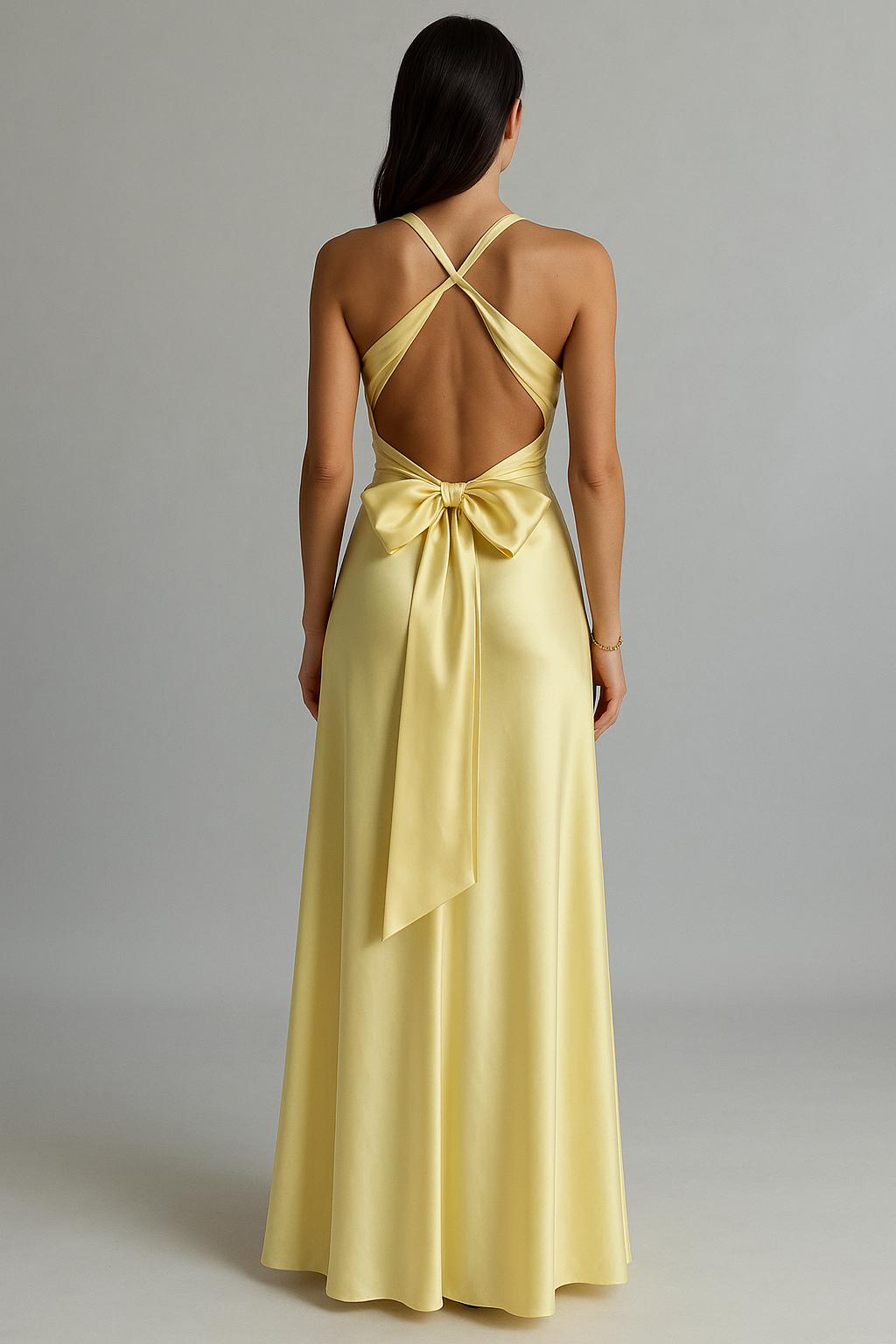 Satin Halter Neck Maxi Dress for Prom and Formal Events