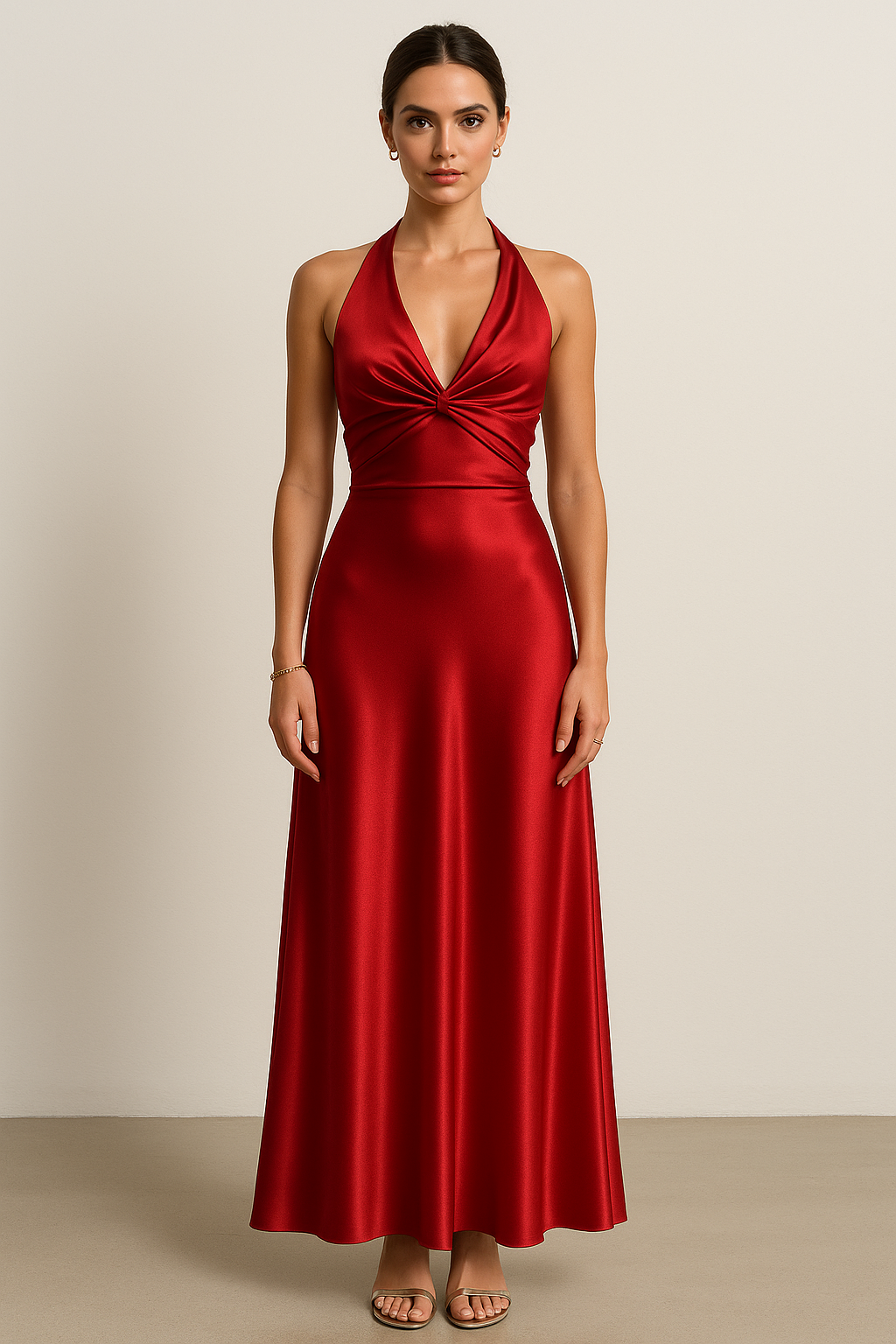 Satin Halter Neck Maxi Dress for Prom and Formal Events