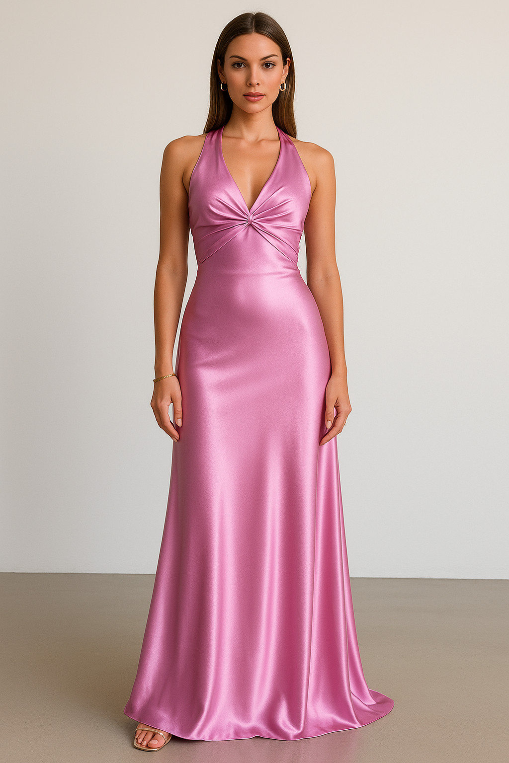 Satin Halter Neck Maxi Dress for Prom and Formal Events