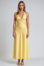 Satin Halter Neck Maxi Dress for Prom and Formal Events