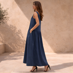 Sleeveless A-Line Maxi Dress for Women - Round Neck, Casual Summer Wear